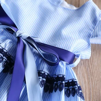 2019 Lete Modrým Pruhom Výšivky Šaty Pre Dievčatká Deti Bavlna Príčinné Šaty Deti Oblečenie 2-6Y LT011