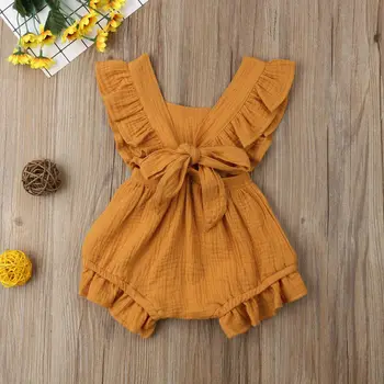 2020 Deti Letné Oblečenie Novorodenca Chlapec Dievča Zrastov Pevné Rebrovaný Kombinézu Jumpsuit Bavlnené Oblečenie bez Rukávov Sunsuit 0-24M