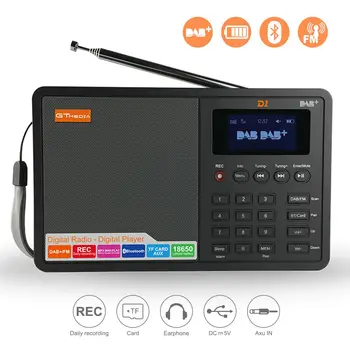 GTMEDIA D1 Prenosné Rádio FM DAB stereo/ RDS Multi Band Rádio Reproduktor s LCD Displej Budík Podpora Micro SD TF Karty