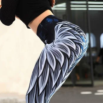 2020 Legíny Dámske Anjel krídla tlačené Vysoko elastický pás Slim cvičenie nohavice Bežné Plus Veľkosť Fintess Leginy Jogging Nohavice
