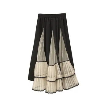 Bežné Sukne Dámske Vysoký Pás Čipky Faldas Mujer Moda 2019 Patch Práce Jupe Femme Vintage Sukne Žena Black