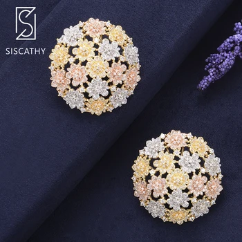 Siscathy Luxusné indické Šperky 3Tones Zmiešané Cubic Zirconia Kvet Stud Náušnice Nastaviteľné Resizable Krúžok Žien, Súpravy Šperkov