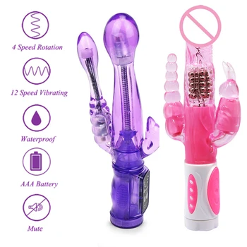 G-bod Stimulátor Klitorisu Análny Plug Rotačný Vibrátor, Dildo Sexuálne Hračky pre Ženy Triple Radosť 12 Rýchlosť Rabbit Vibrátor