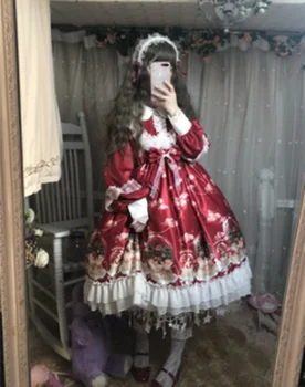 Kawaii dievča, gothic, Vintage palác sladké lolita šaty čipky bowknot peter pan golier roztomilý tlač viktoriánskej šaty lolita op loli