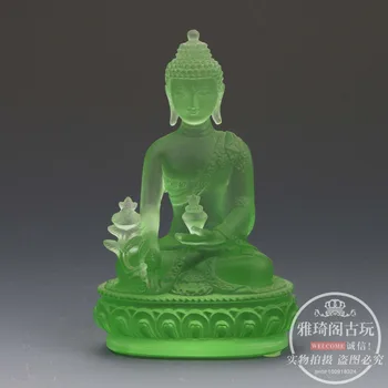 Tibetský Budhizmus zelené sklo Buddha Glazúra Sklenené sochy Budhu