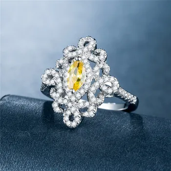 BIJOX PRÍBEH Luxusné Prívesky Prstene Citrine Zirkón Drahokamy 925 Silver Šperky pre Ženy Svadobné Zapojenie Banquet Dary, veľkosť 6-9