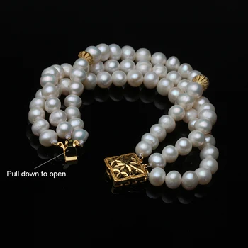 Móda tri riadky Prírodné Sladkovodné white Pearl Náramok Pearl Šperky pre Ženy, svadobné Valentína Darček