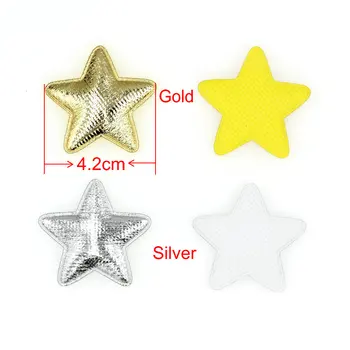 200pcs/veľa Kovové Zlato Satin Silver Star Star Cítil Pentagram 4.2 cm Satin Patch W/ Čalúnená Cítil Textílie Lesk DIY Plavidlá