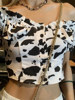 V lete roku 2020 Lomka Krku Mimo Sholder Prehrabať Top Cow Print T shirt Ženy Plodín Top a Nohavice Nastaviť Širokú Nohu, Vysoký Pás Tenké Tepláky