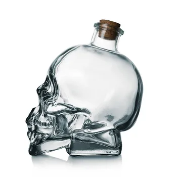 Crystal Fľaša Na Vodu Lebky Fľaši Liquid Sklenené Fľaše S Drevenými Korku Lebky Pohár Na Pivo, Víno, Whisky Scotch Vodka Bar Nástroj
