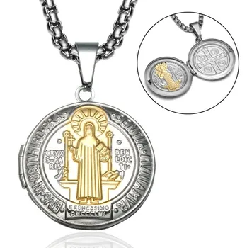 Klasický Náboženský Štýl Katolíckej Saint St Benedikt Medaila Prívesok Náhrdelník Kreatívny Dizajn Mužov Kovový fotorámik Šperky
