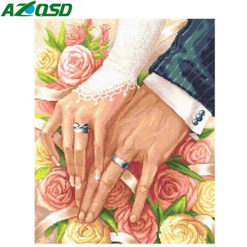 AZQSD Diamond Maľba Úplné Zobrazenie Kvet Ruže DIY Diamond Výšivky Mozaiky snubný Prsteň Drahokamu Obrázok Wall Art Darom Lásky