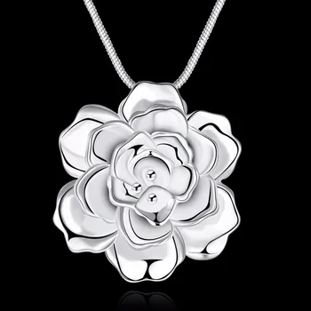 Lekani 925 Sterling Silver Lotus Náhrdelníky & Prívesky Pre Ženy Elegantná Kvetina Krátky Náhrdelník Mincový Striebro Jemné Šperky Bijou