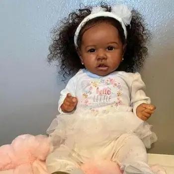 55 cm celého Tela Silikónové Znovuzrodenie Baby Girl Black Bábika Princezná Vlasy Bebe Bábiky, Hračky, Čierny Realistický Kučeravé Vinyl Novorodenca Todd X8Q1