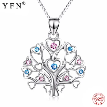 YFN 925 Sterling Silver Náhrdelník Stromu Života, Prívesky, Náhrdelníky Láska Srdce Vzor Očarujúce Crystal Strieborné Šperky Pre Ženy