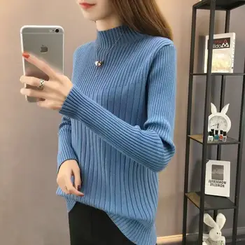 Boutique core-priadza spradená pol vysoká krku sveter ženy kórejská verzia veľké veľkosti, dlhé rukávy pulóver sveter teplý začiatok zimy