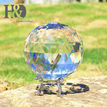 H&D 80/100/150mm Tvárou Crystal Ball Feng Shui Paperweight Ornament Sfére Domáce Dekorácie Doplnky s Kovovou Základňou Darčekovej krabičke