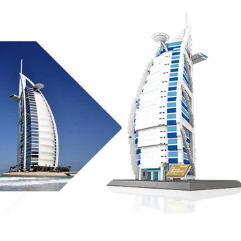 WANGE 1307pcs svetovo Preslávené Architektúry Dubaji a Burj Al Arab Hotel Stavebné Bloky pre Kreatívne HOBBY Tehly Hračky pre Deti, Darčeky