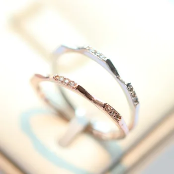 Mincový striebro 925 krúžok kórejský jednoradové simulácia diamantový prsteň ring chvost krúžok žien pinky ružové zlato striebro spoločné krúžok
