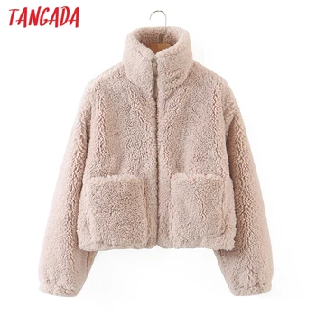 Tangada Ženy Pevné Vrstvami Fleece Bunda Voľné Dlhé rukávy, vrecká 2020 Dámske Elegantné Jeseň Zimný kabát 8H49