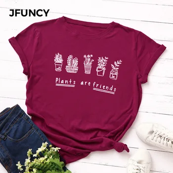 JFUNCY Plus Veľkosť Letné dámske tričká Krátky Rukáv Voľné Ženský Čaj Top Bavlna Tričko Tvorivej Tlače Žena Tričko