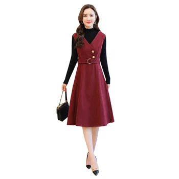 Sveter+Vlnené Šaty Zimné Vintage Dvoch-dielny Oblek 2021 Jeseň Bežné Ženy, Vlnené Šaty, Sveter Strany Bodycon Teplé Čierne Vestidos