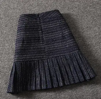 Mini falda plisada de cintura alta para mujer, falda de lana de tweed con pequeña fragancia vintage para otoño e invierno