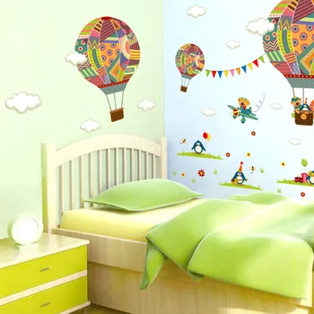 Nové kreslené teplovzdušný balón samolepky na stenu detskej izby mš prostredie rozloženie samolepky na stenu Vymeniteľné Art Nástenné Z824