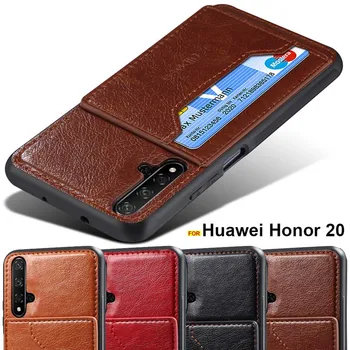 Česť 20 prípade Luxusné držiteľa karty stojan kožené puzdro na Huawei Honor 10 lite prípade zadný kryt mäkký nárazník auta Magnet prípade coque
