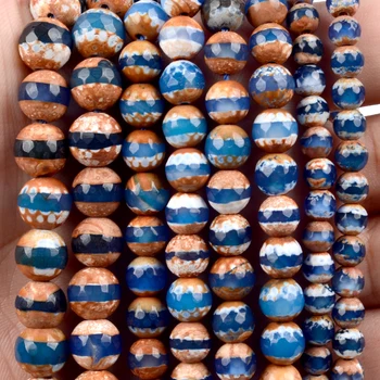 6 8 10 mm Prírodný Kameň Korálky Retro Tvárou Modrá Dzi Agates Kolo Voľné Dištančné Korálky Pre Šperky, Takže DIY Náramok, Náhrdelník 15