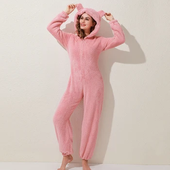 V Zime Teplé Pyžamá Onesies Našuchorený Fleece Kombinézach Sleepwear Celkovo Plus Veľkosť Kapota Sady Pyžamá Pre Ženy Dospelých