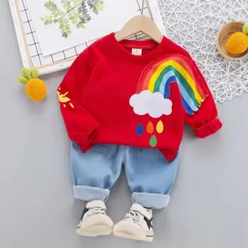2020New Jar Jeseň Baby Girl Sady Deti Chlapcov Bavlnené tričko, Nohavice 2 ks Dojčenské Oblečenie Rainbow Batoľa Bežné Tracksuits0-4Y