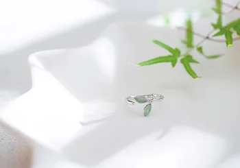S925 mincový striebro krúžok s bohimia módne otvoriť krúžok čerstvý listový krúžok moderné šperky žena darčeky veľkoobchod