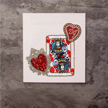 1set/3pc Obdĺžnikový Odznak Výšivky Sequin Poker Korálkami, Hrá Karty Srdce Nášivka Paillette Hra Škvrny na Oblečení
