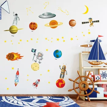 Zs Nálepky 90*130 cm / 35*51 palcový vesmíru detská izba námestie pre chlapcov izba rakety, planéty samolepky na stenu vinyl stenu