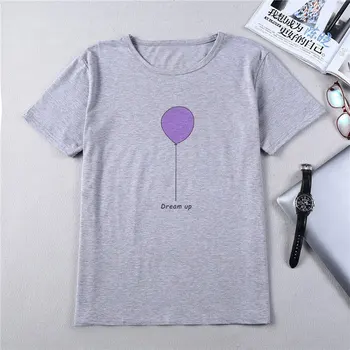 Letné Nový Príchod 2019 Harajuku Kawaii Balón Estetické Vintage Sivá Pár Tričko Ženy Móde Príležitostné Tlače Krátke Rukáv Top
