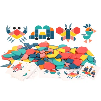 180pcs Drevené 3D Puzzle Tangram Montessori Vzdelávacieho Hračky, Darčeky Geometrický Tvar, Puzzle, Hračky pre Deti, Darčeky