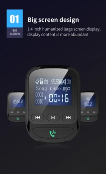 Auto AUX Hudobný Prehrávač MP3, Bluetooth 5.0 FM Rádio Adaptér Súprava 2 USB QC3.0 Porty, Nabíjačky, Handsfree, Audio vysielač