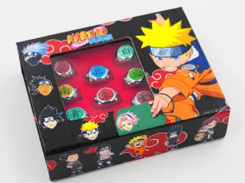 10 ks/set Naruto Krúžky obrázok Cosplay NARUTO Akatsuki Člena Prsteň Prívesok Nastaviť Nové v krabici