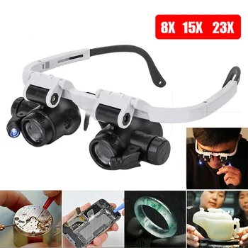 ZK30 Magnifying Glass Okuliare loupes zväčšovacie sklo Okuliare s LED Osvetlenie Sledovať Opravu 8 x 15x 23X Dual Oko Šperky Loupe Objektív