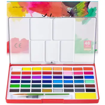 Profesionálne Umelecké potreby 48 Farebný Pigment, Pevné Akvarel Set Obsahuje Paletu a Vody 2 Kefy v Prenosný Box
