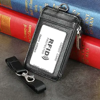 Prenosné pravej Kože RFID Blokovanie Business ID Kreditnej Karty Držiteľ ozdobná šnúrka na uniforme Kabelke Peňaženku