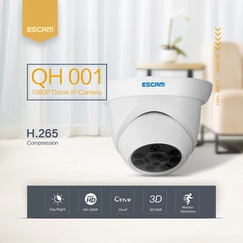 ESCAM QH001 ONVIF H. 265 1080P P2P IR Dome IP Kamera, Detekcia Pohybu s Smart Analýzy Funkcie