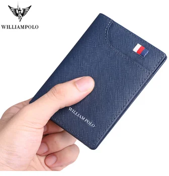 Skutočné WilliamPolo kožené tenký Mini pánske peňaženky, luxusné značky karty klip tenké kožené peňaženky, pánske Retro krátke Peňaženky