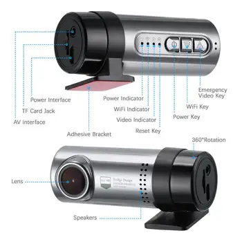 WIFI Auto Dash Cam 1080P Skryté Auta DVR Kamera Záznamník Nočné Videnie G-Senzor Dashcam Auta Dvr