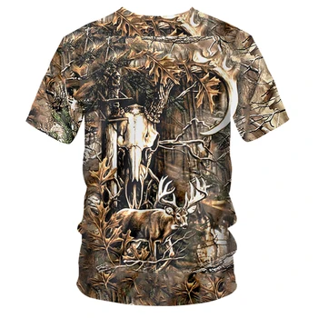 CJLM Fashion Man V Neck Tshirt 3D Forest Deer Funny Tee Shirt Streetwear Mens T-shirt Brown Leaves Oversized Tracksuit