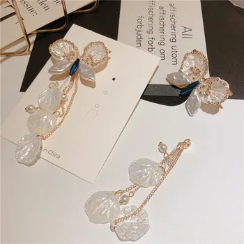 Kórejský Módne Shell Perlou Strapec Náušnice pre Ženy Motýľ Crystal Dlho Stup Náušnice Luxulry Módne Šperky