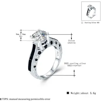 [BLACK AWN] Skutočný 925 Sterling Silver Krúžok Čierny Spinelovou Kolo Prst Elegantné Prstene pre Ženy, Striebro 925 Šperky Darček G015