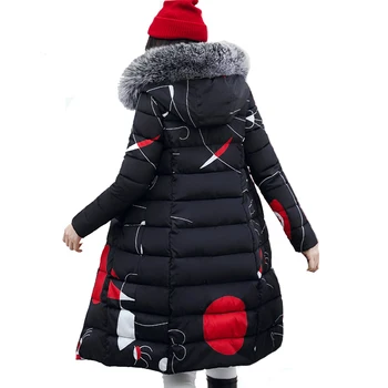 Cotday Bavlna Dlhé Čierne tlač S Kožušinou Push Veľkosť 3xl Kapucňou Manteaut kórejský Štýl 2020 Predaj Ženy Zime Teplá Vetrovka Kabát