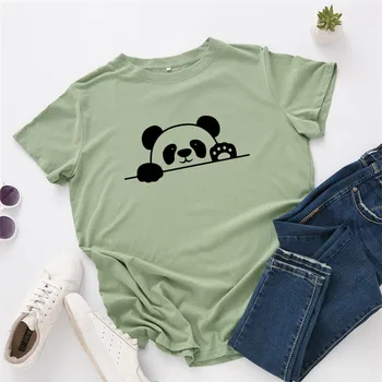 Plus Veľkosť S-5XL Krásne Panda Tlač Bavlna Tričko Ženy T-Shirt O Krk Krátky Rukáv Tees Lete Ženy T-košele Modré Tričko